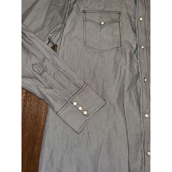 Lucky Brand Western Shirt XX Large‎ Blue White Pinstripe Cotton Long Sleeve Snap - Picture 3 of 10